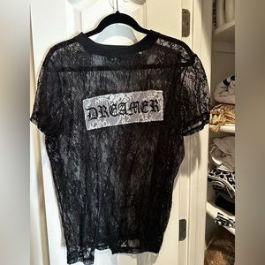 Love peace & lazy Days size large black lace shirt see threw